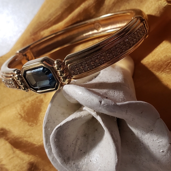 Swarovski Blue Crystal Gold-Plated Bangle Bracelet - Picture 6 of 11